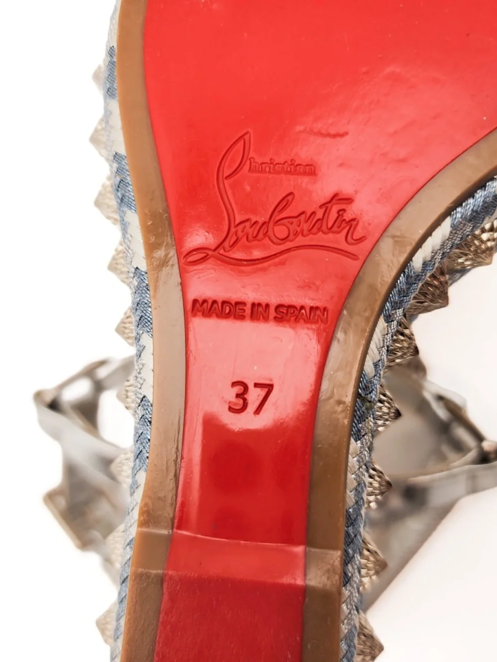 Christian Louboutin Silver Glitter Studded Espadrille Platform Sandals EU 37